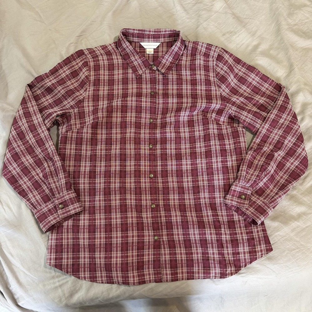Christopher & Banks Shirt Womens L Red Plaid Long Sleeve‎ Button Up Casual